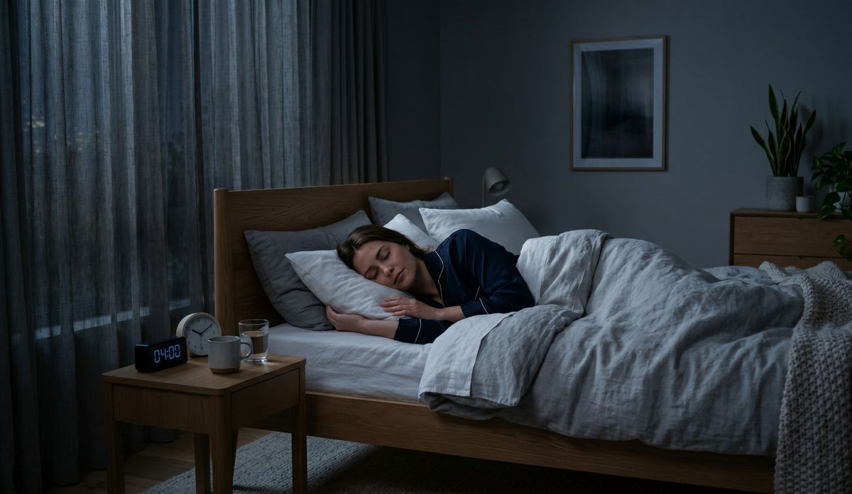 Mujer durmiendo en la cama por la noche